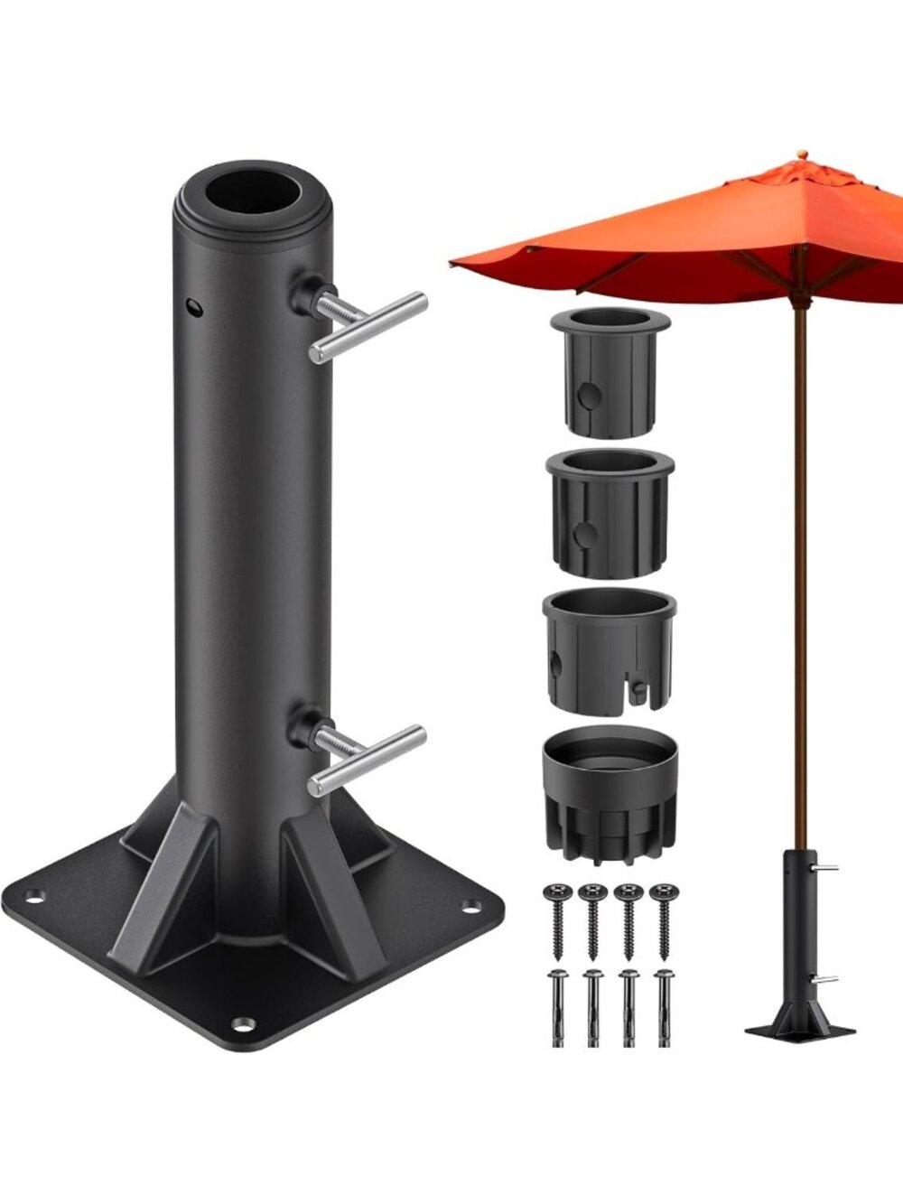 Heavy Duty Outdoor Umbrella Holder - Steel Base for 2'' Poles, Patio & Deck Use